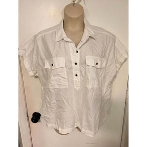 Womens Short Sleeve Pullover Front Pocket cargo Shirt Size XL White #